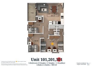 3 Bedroom | 2 Bath A Private-Standard floor plan